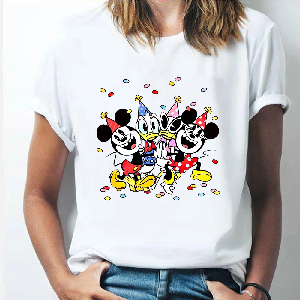 

New Disney Funny Oversized T-shirt Mickey Mouse Women O-Neck Art Personality Short Sleeve Cartoon Printing Tops Casual Clothing