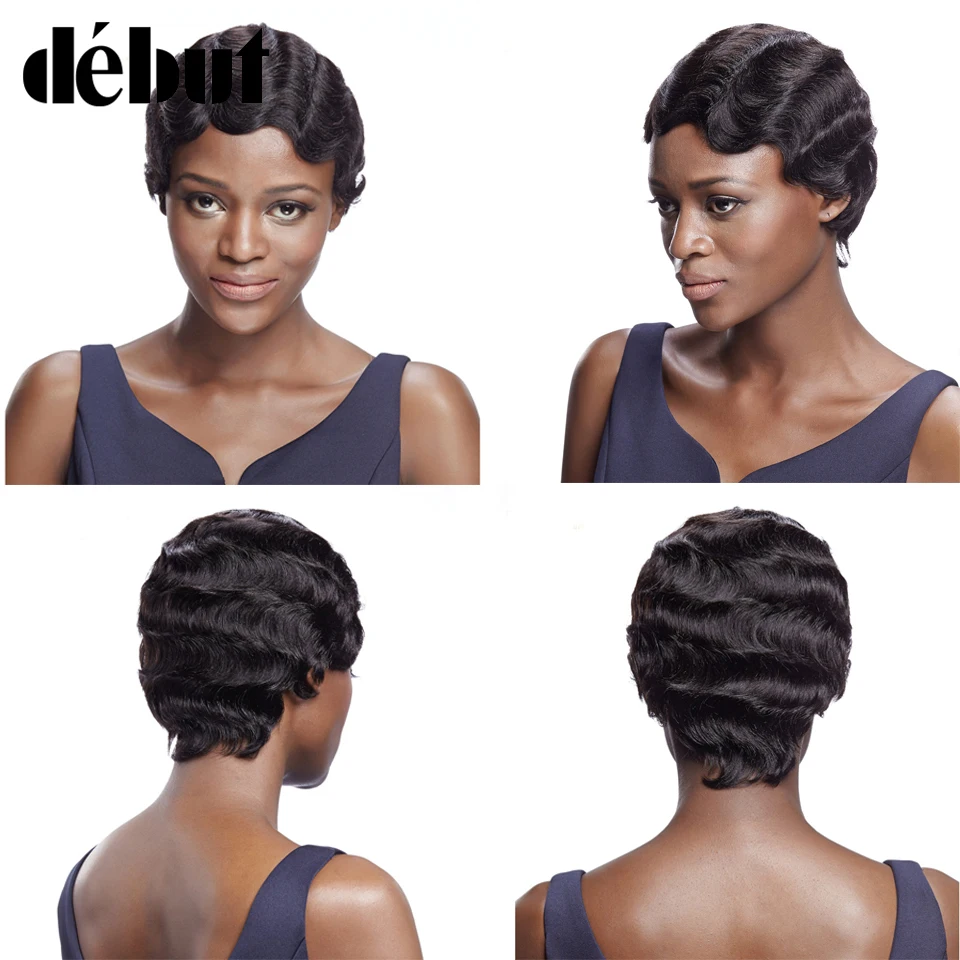 Дебютные красные парики из человеческих волос дешевые короткие черные без