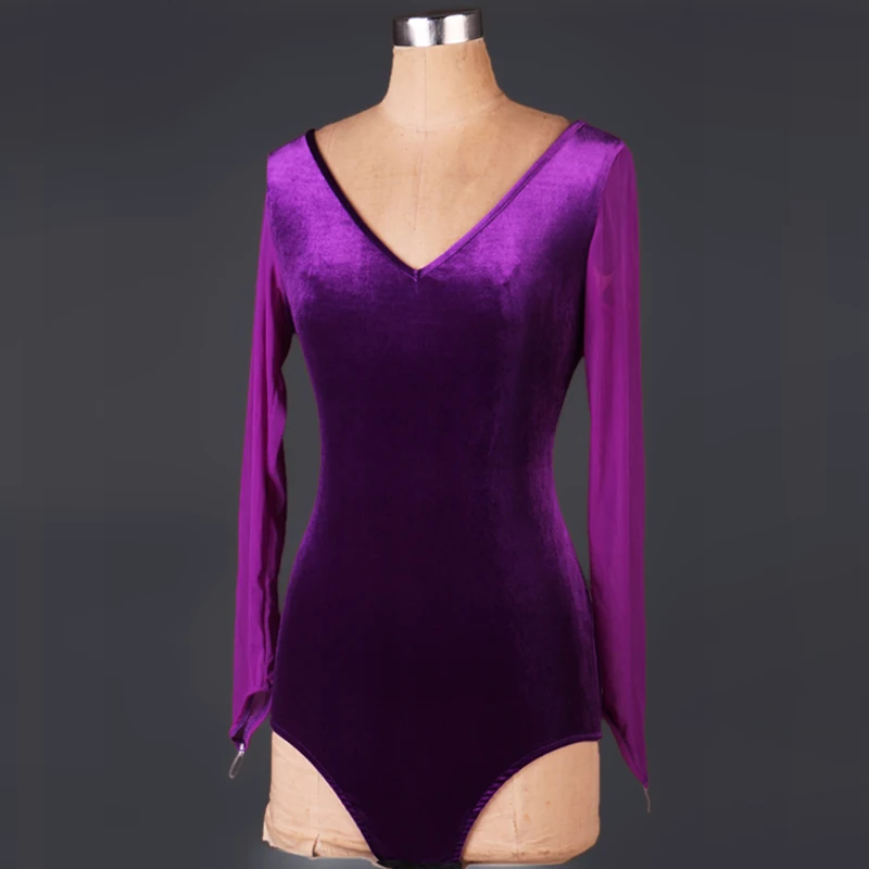 Женский трико для латиноамериканских танцев фиолетовый костюм тренировок топы