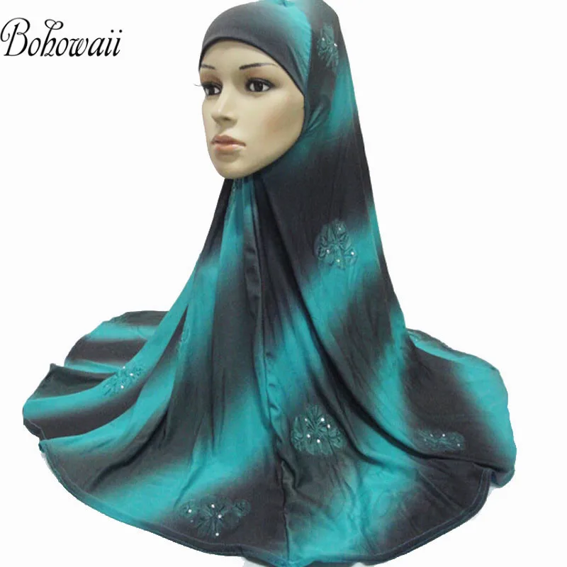 

BOHOWAII Ramadan Prayer Bonnet Hijab Scarf Muslim Women Fashion Khimar Caps India Malaysia Comfortable Instant Niqab 90X80cm