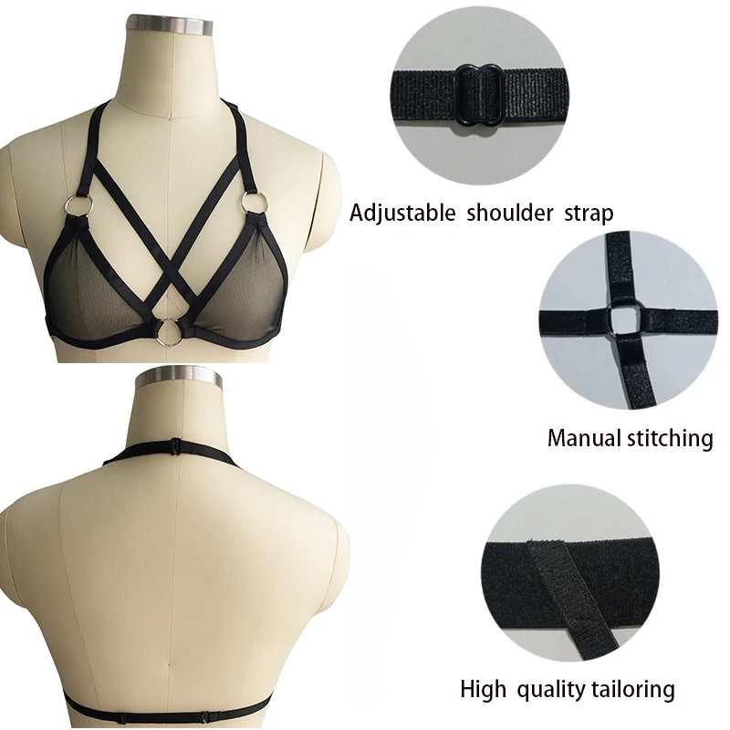 

Gothic lingerie sexy see-through charming lace suspenders black bondage adjustable size straps holiday clothing
