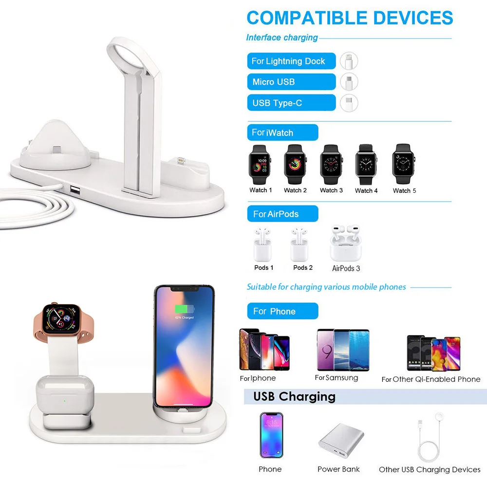Зарядная Станция 3 в 1 подставка Type-C для iPhone 11 pro X XR XS Max 8 7 6S Plus SE Apple Watch Airpods |