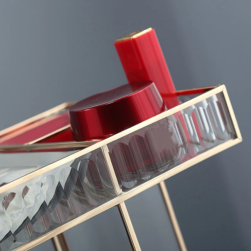 

Glass Double Layer Rotary Storage Rack Makeup Organizer Jewelry Box Display Case Lipstick Nail Polish Display Stand