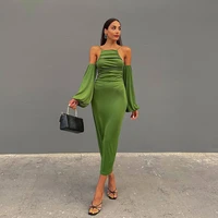 party dresses off the shoulder cuffs womens dress solid woman clothes female camisole long bodycon robe autumn folds vestidos