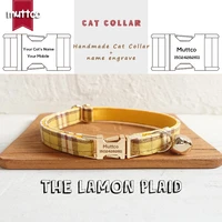 muttco retail handmade engraved gold high quality metal buckle collar for cat the lemon plaid design cat collar 2 sizes ucc057j