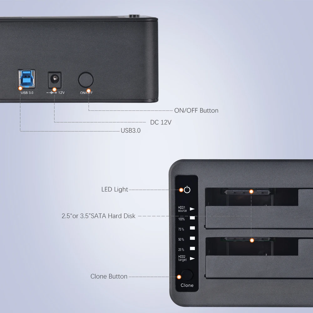 Uniatop UT5520B USB 3,0-Dual SATA III(6 Гбит/с) клон док-станция HDD Копир Дубликатор с функцией офлайн клон