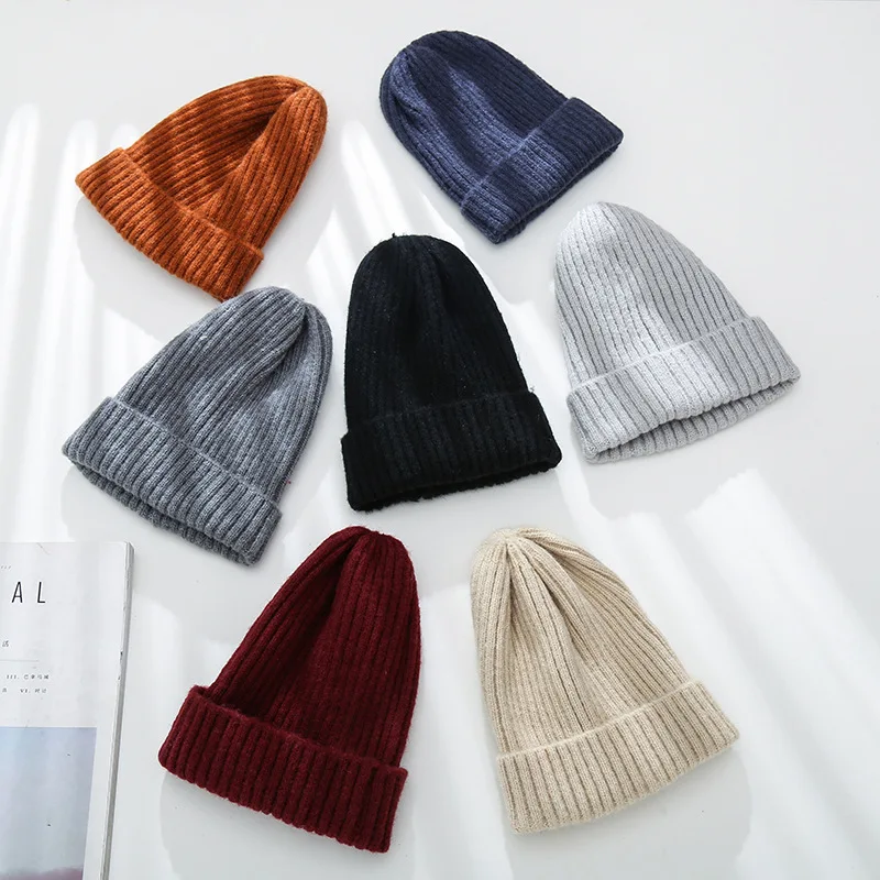 

Pure Color Beanies Knitted Hat Outdoor Winter New Thick Warm and Cold Woolen Hat Street Hedging Cap Men's Caps