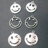 10pcs silver plated smiling face pendants hip hop necklace bracelet accessories diy charms for jewelry crafts making a504