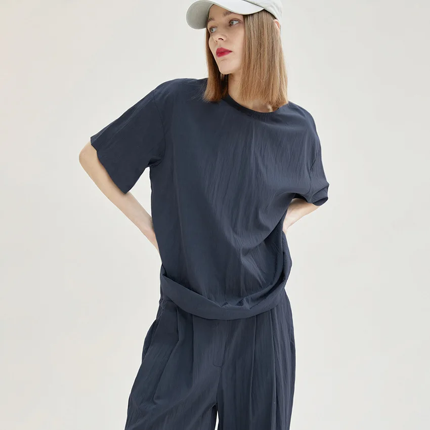 

Summer new leisure sports suit short-sleeved wide-leg pants trousers loose and thin European and American drape commuter women
