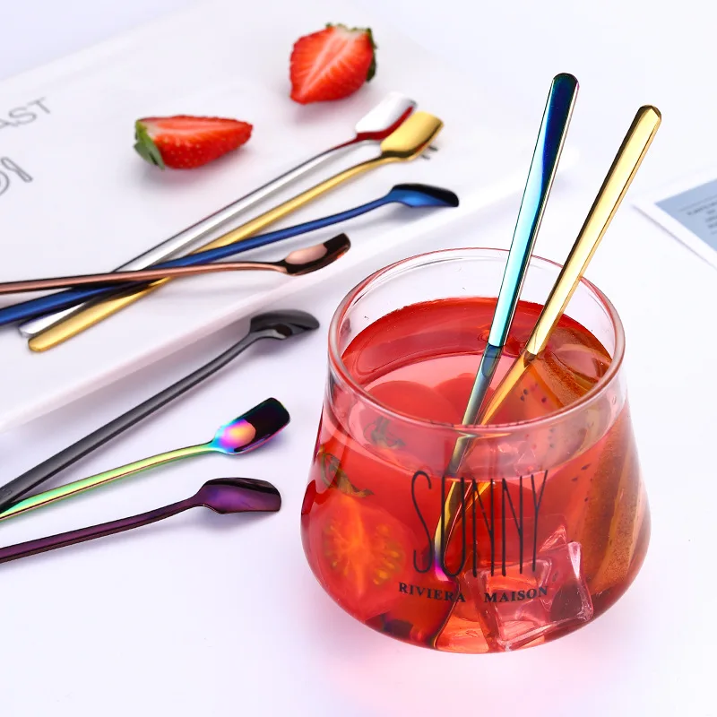 Десертная ложка Cupola из нержавеющей стали красочная длинная ручка квадратная для