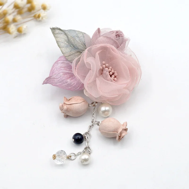 Pink I-Remiel корейский шелк кисточкой ткань цветок нагрудный знак брошь значок шаль Пряжка Женская ткань искусство сладкий рубашка воротник аксессуары - Окраска металла: Pink