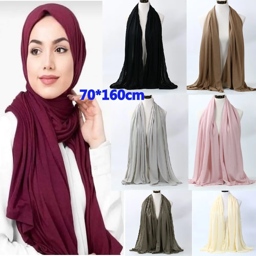 

Islamic Womens Prayer Solid Color Scarf Muslim Abaya Dubai Hijab Head Scarves Wraps Turban Shawls 70*160CM