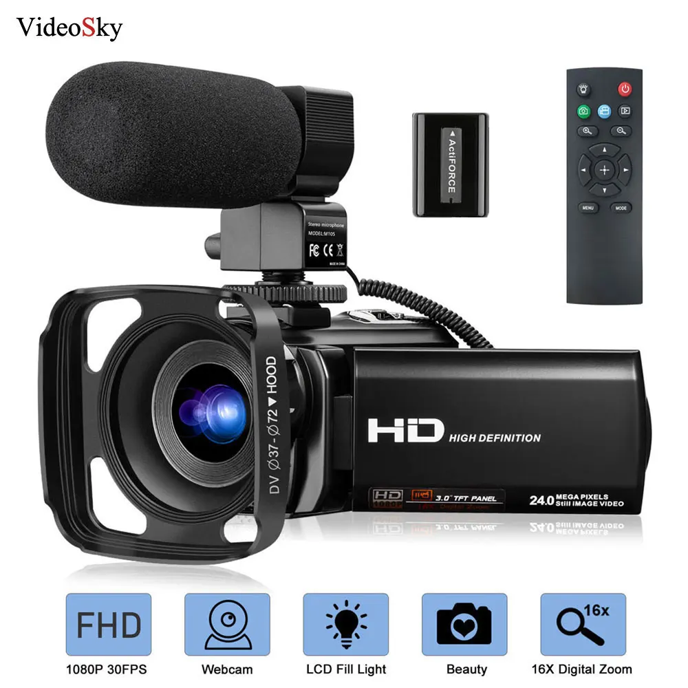 Видеокамера с микрофоном FHD 1080P 30FPS 24MP Vlogging YouTube камера цифровым зумом видеокамера