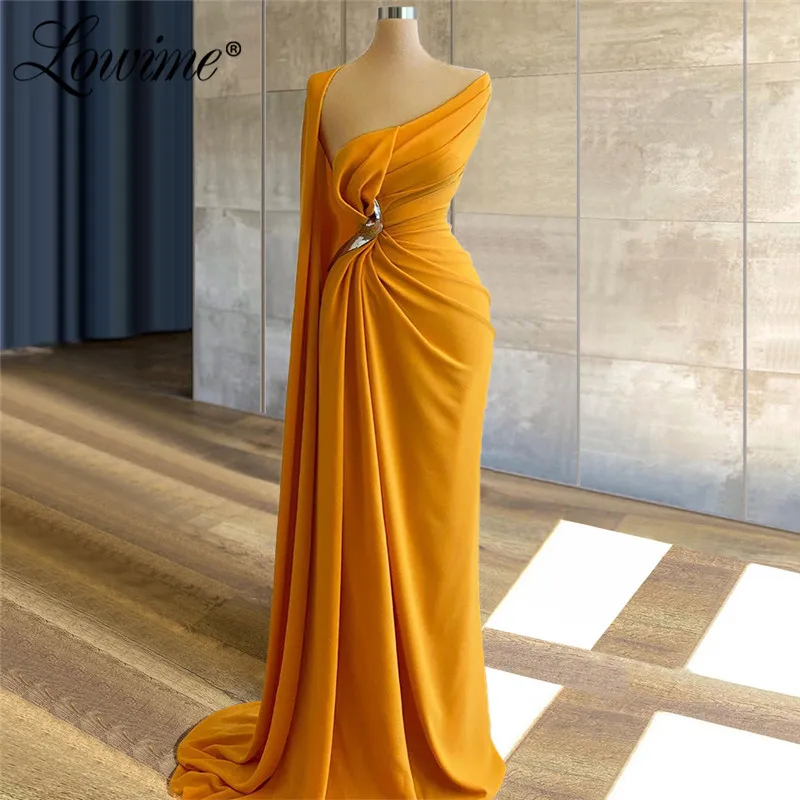 Оранжевое вечернее платье-накидка с длинным рукавом формальное платье дешевое