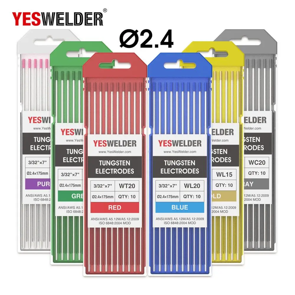 YESWELDER вольфрамовый электрод с 6 цветными кодами 1 0/1 6/2 4/3 2/4 0 мм композитная головка
