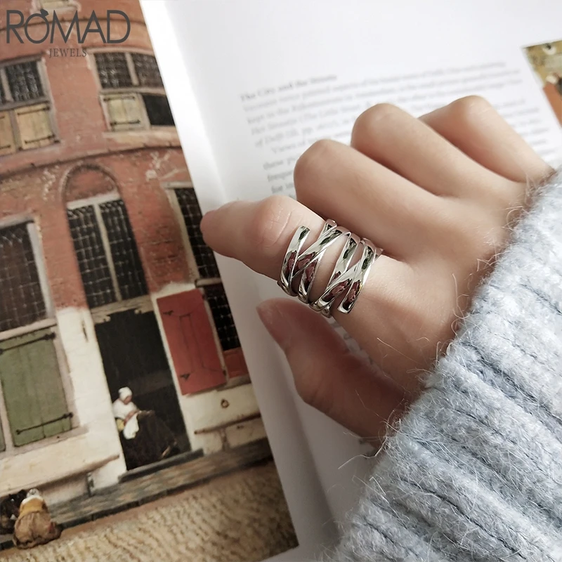 

ROMAD Fashion Silver Color Rings Korean Customized Temperament Line Woven Rings for Women Minimalist Rings Vintage Jewelry W6