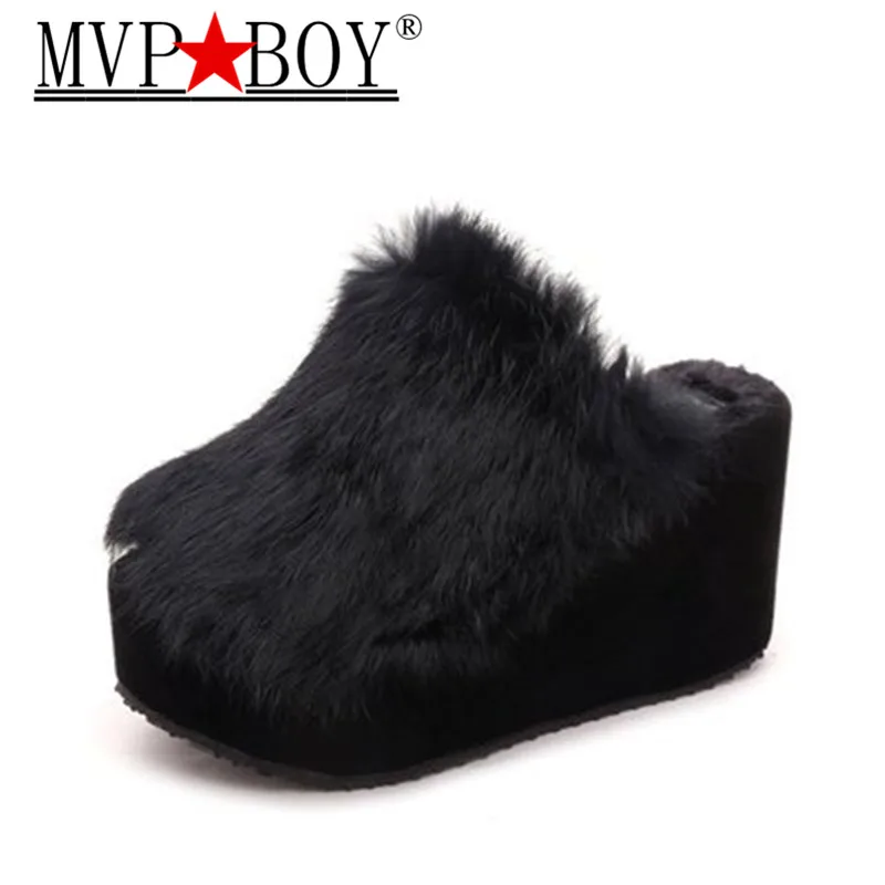 Mvp мужские пляжные меховые тапочки 2018 Шлёпанцы на танкетке повседневные женские