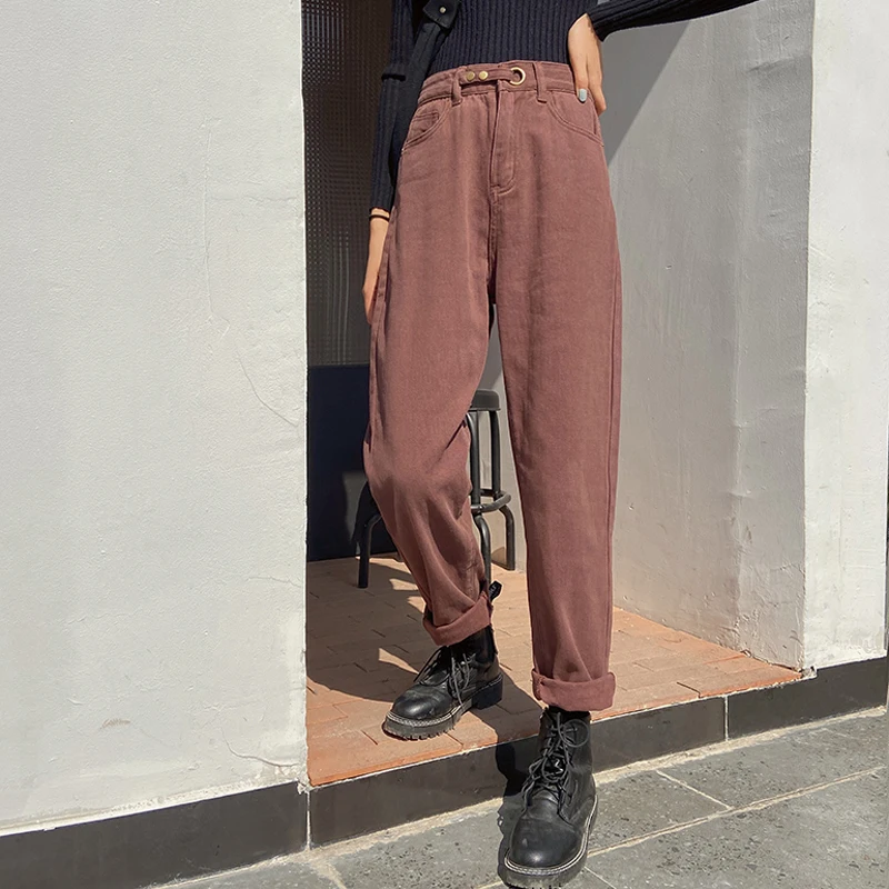 BGTEEVER уличная одежда высокая талия с поясом джинсы женские утолщенные