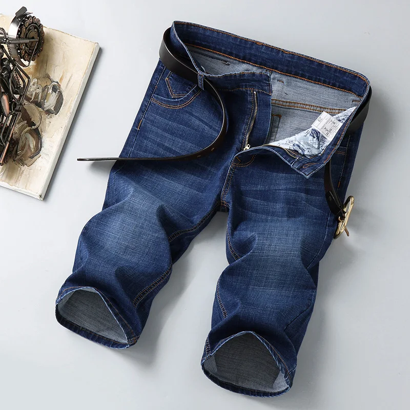 Summer thin denim shorts men's elastic loose straight 5-point breeches 7-point fashion brand breathable jeans pants