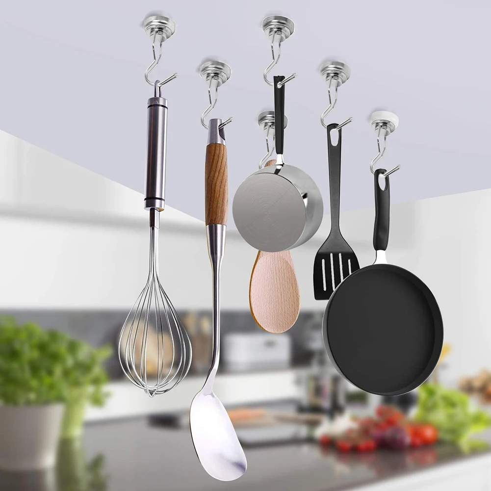 

Swivel Magnetic Hooks Heavy Duty Neodymium Magnet Hooks 4 pcs with Scratch Proof Stickers for Home Refrigerator Kitchen DSD666