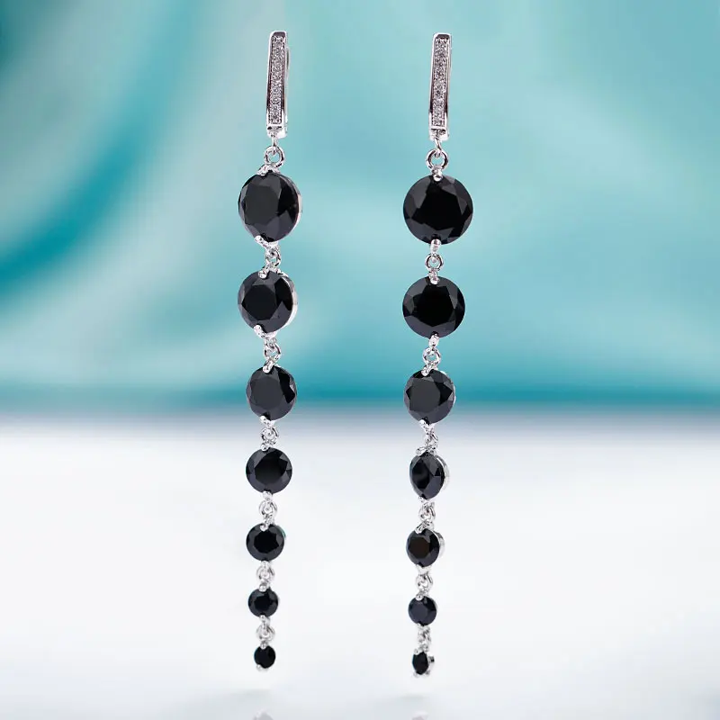 silver black MAIKALE, новинка, модные, круглые, CZ циркониевые, длинные серьги для женщин, розовое золото, хорошее ювелирное изделие, кисточка, черные, серебряные, висячие серьги в подарок - Окраска металла: silver black