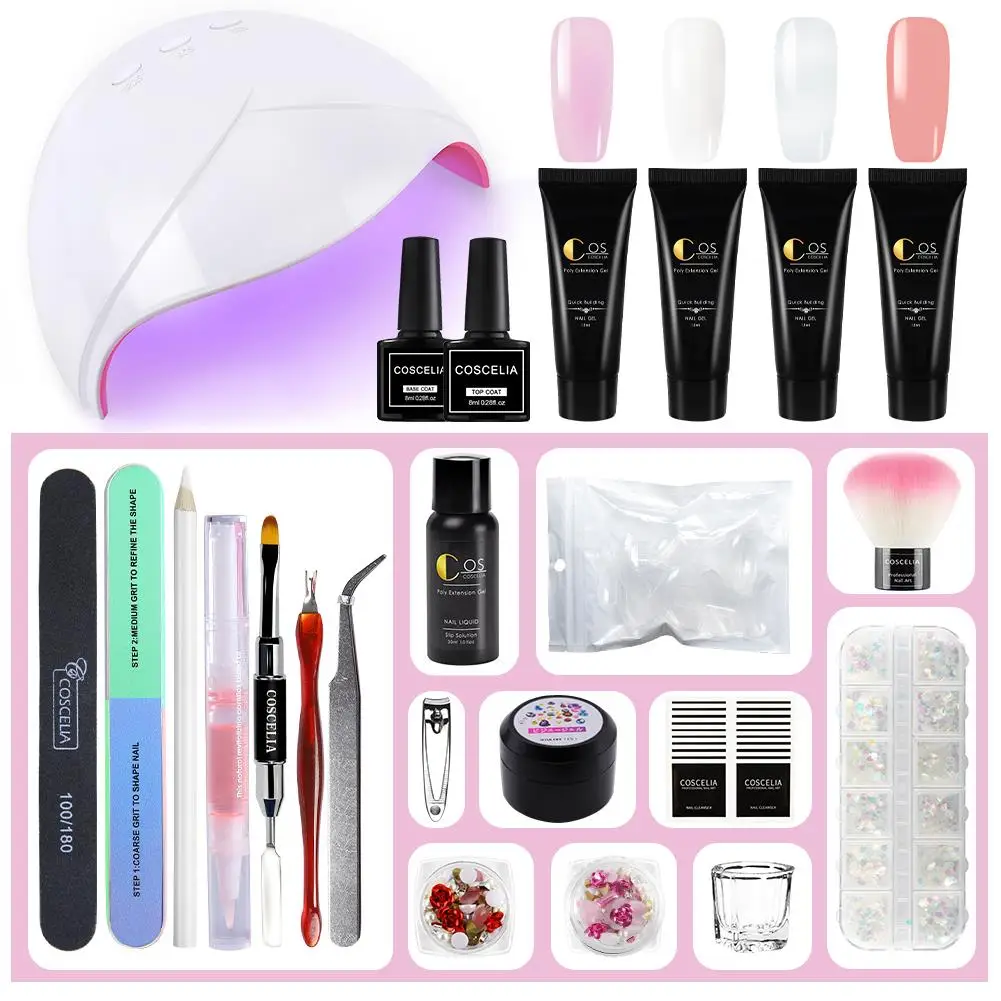 Set C COSCELIA 4 шт./компл. поли удлинитель гель Наборы Nail Art французский гвоздь с Светодиодный УФ-лампа для маникюра Набор УФ комплект гель-лаков для ногтей - Цвет: Set C