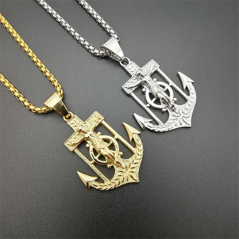 

Punk Style Jesus Anchor Pendant Fashion 316l Stainless Steel Chain Necklaces Wedding Engagement Party Jewelry For Women Gifts