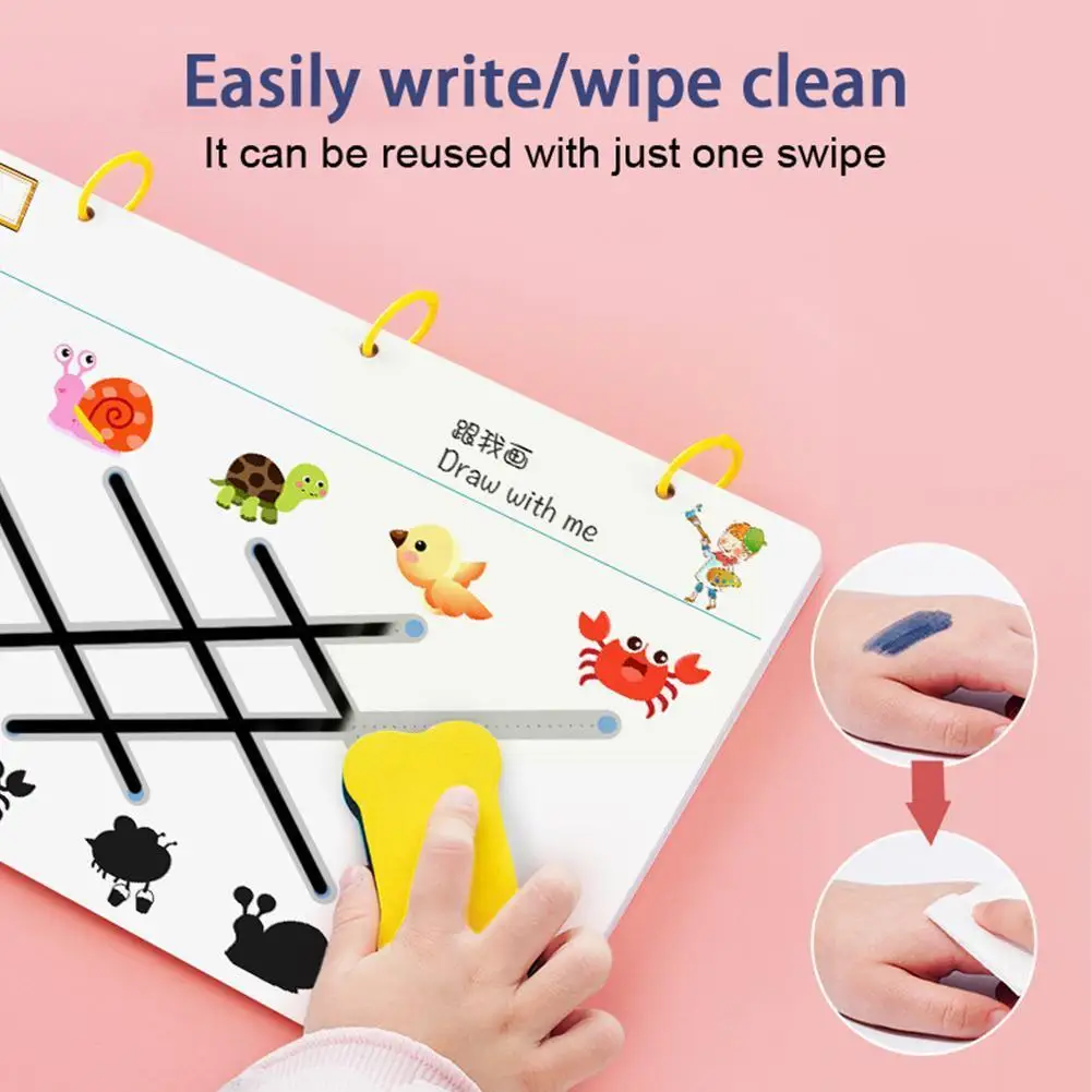 Libro de trabajo de trazado m&aacute;gico para ni&ntilde;os, cuaderno de caligraf&iacute;a reutilizable, libro de dibujo para pr&aacute;ctica, actividades de aprendizaje para ni&ntilde;os peque&ntilde;os, Juguetes-2