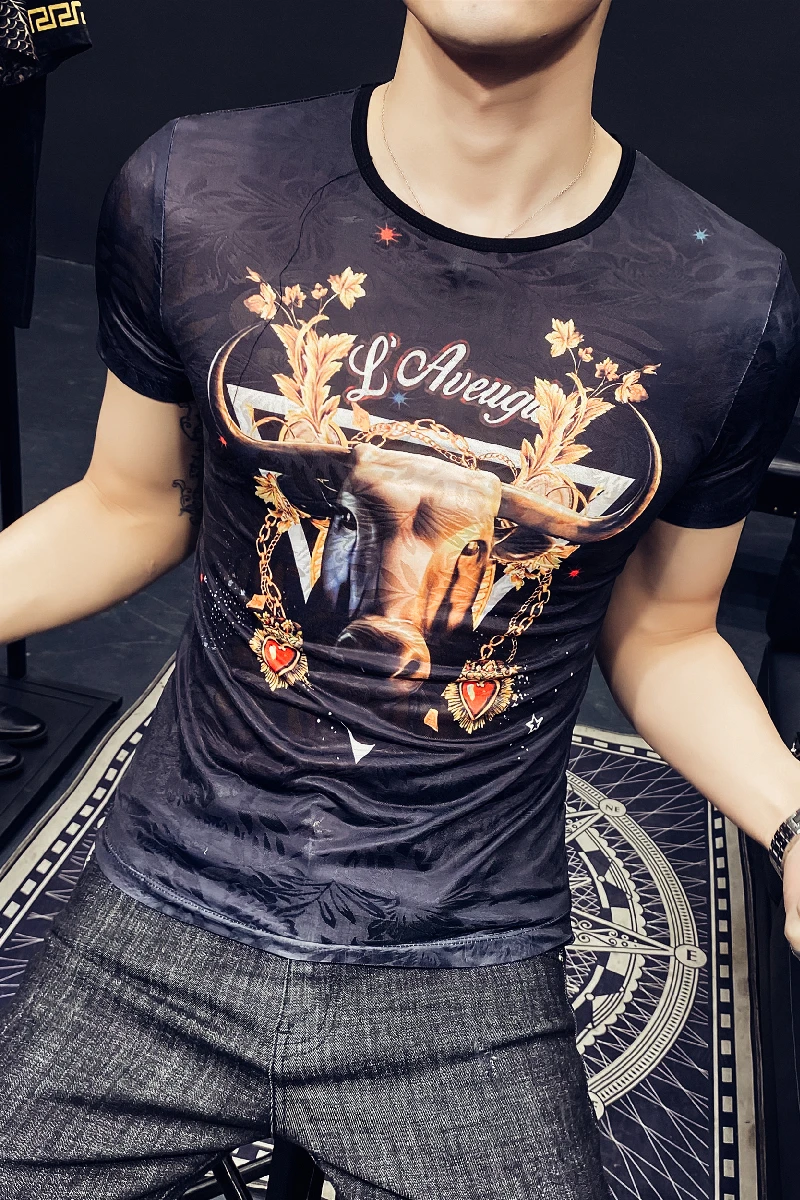 

2021 Summer T Shirt Men Short Sleeve Streetwear T Shirts Funny Animal Tops Ice Silk Breathable O-neck Tees Camiseta Masculina