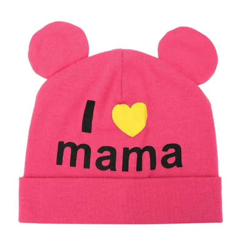 

Winter Cartoon Hat girls cottoni love mama unisex spring Children Cute Ears Boy Kids Adjustable Baby Wool Knit Elastic Warm Hat