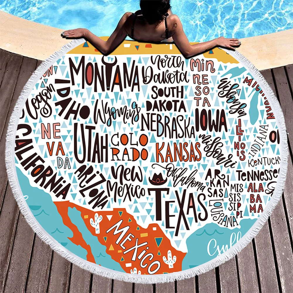 Большой Пляжный полотенце с рисунком карты земного мира и кисточками для дома