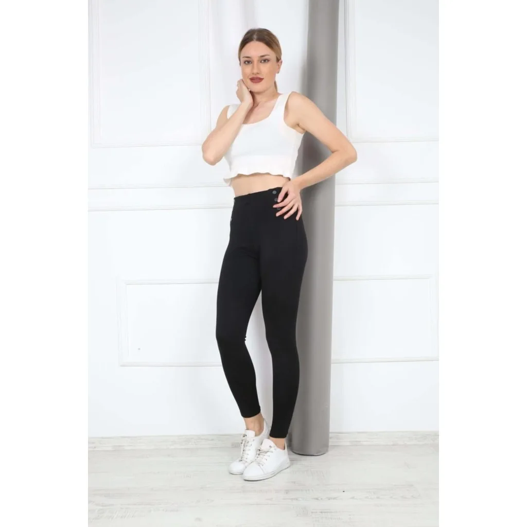 Women Black Steel Interlock Should Button leggings 401
