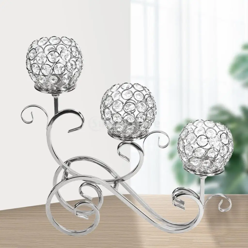 

3 Arms Candelabras Crystal Arch Bridge Goblet Candle Holders Bowl Tealight Candlesticks Romantic Ornament for Home Wedding Decor
