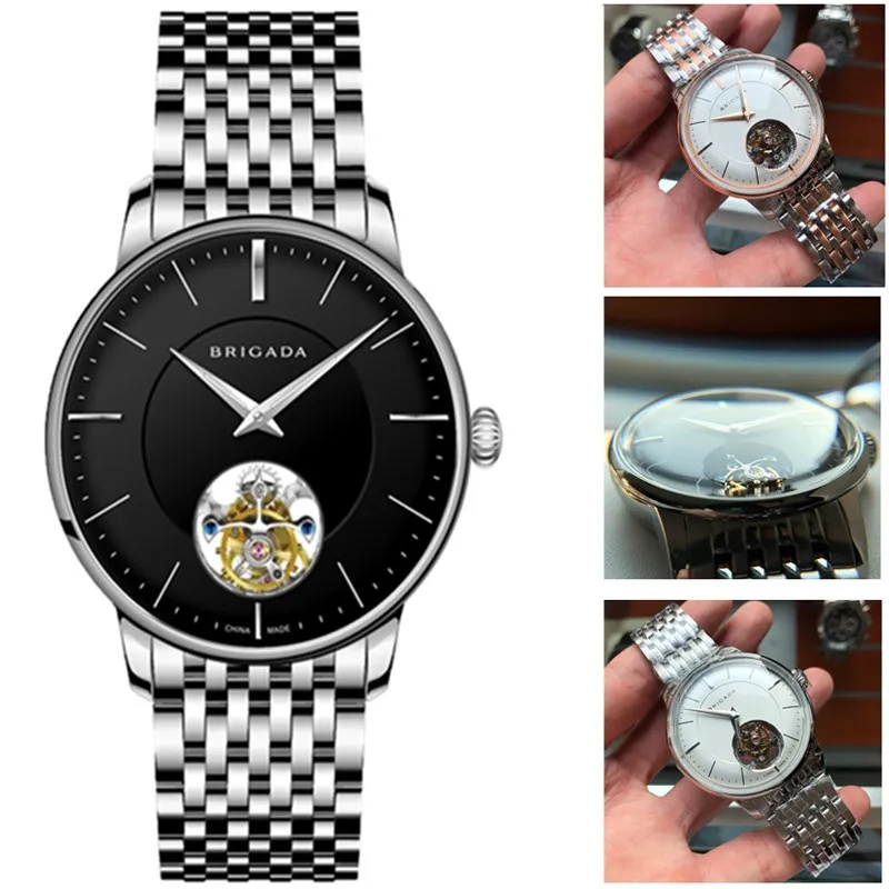 Лидирующий бренд Роскошные мужские часы Tourbillon Мужские сапфировые 3D изогнутое