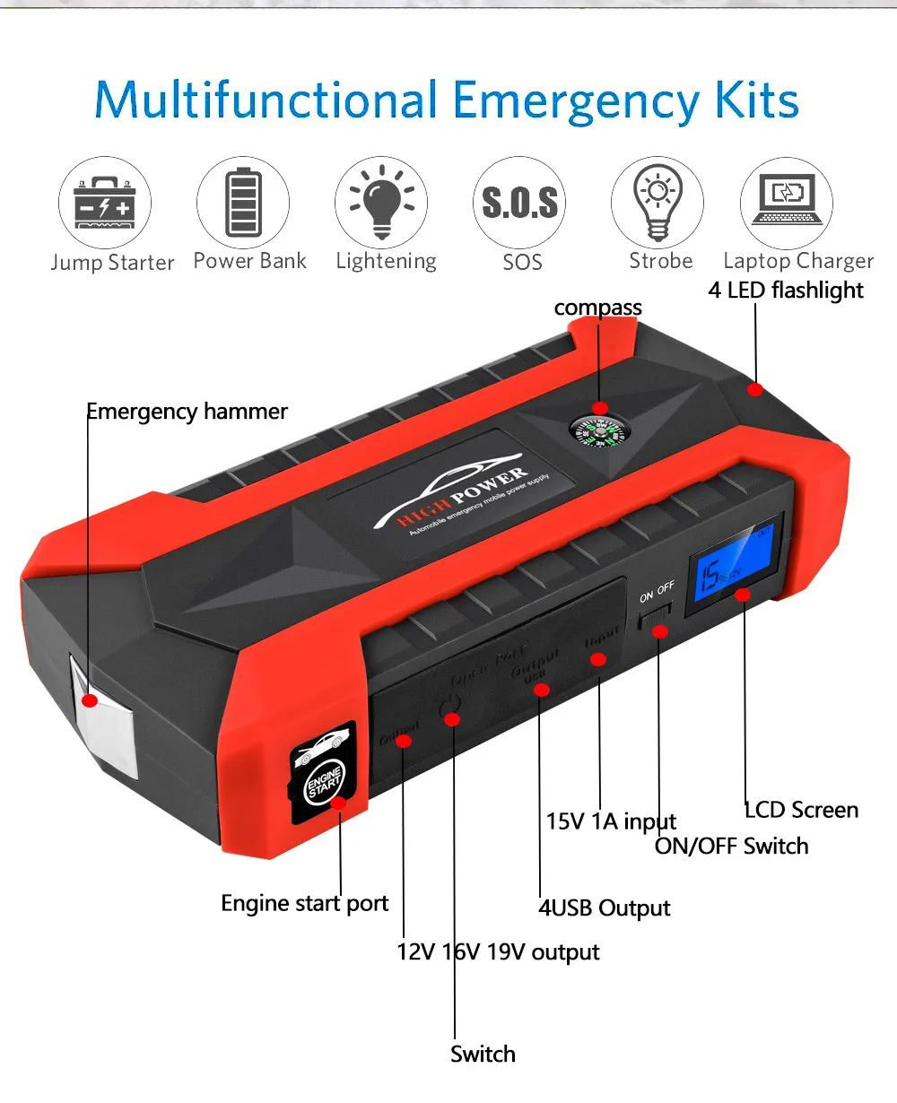 UK 89800mAh 12V lcd 4 USB Автомобильное зарядное устройство, зарядное устройство для автомобиля