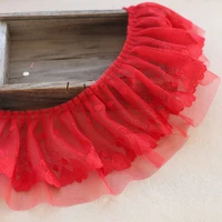 romantic red embroidered mesh pleated lace fabric diy children group doll collar skirt hem decoration festive dress accessories