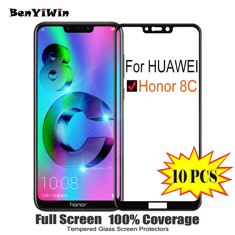 Защитное стекло закаленное полное покрытие для HUAWEI Honor 8C 9H On защита от царапин