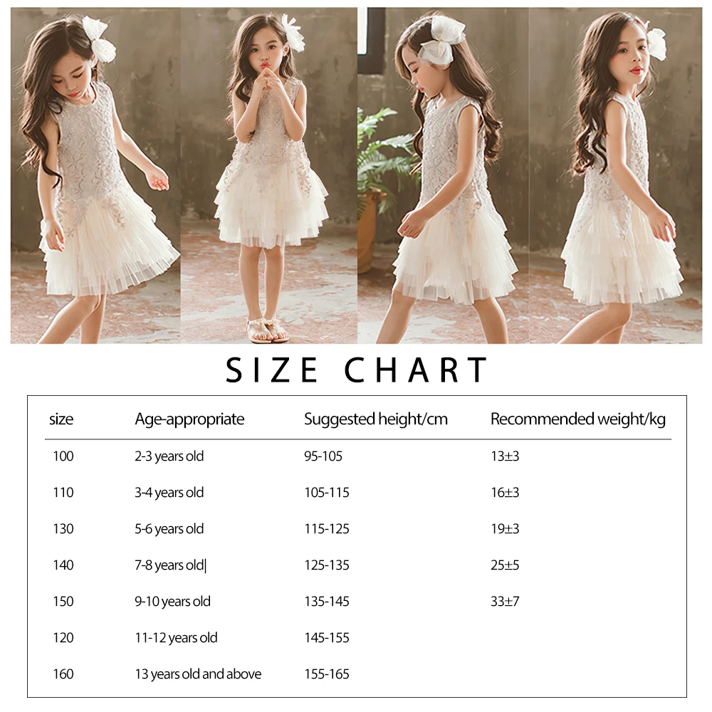 

Children's Round Neck Sleeveless Princess Dress Teenage Girl Long Sleeve Lace Cake Dress Pure Color Casual Kids Dresses For Girl