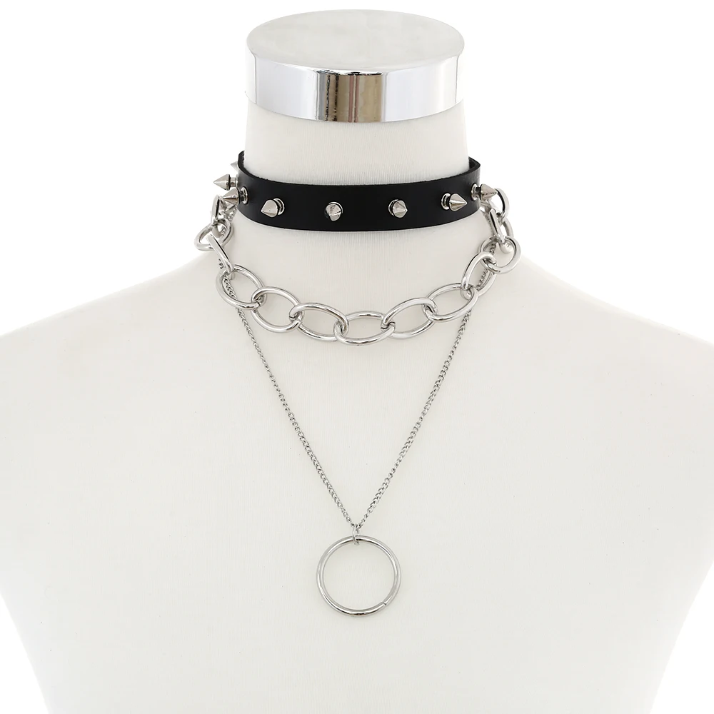 

Spiker choker necklace set women punk rock goth chain choker collar necklace gothic black emo accessory grunge jewelry