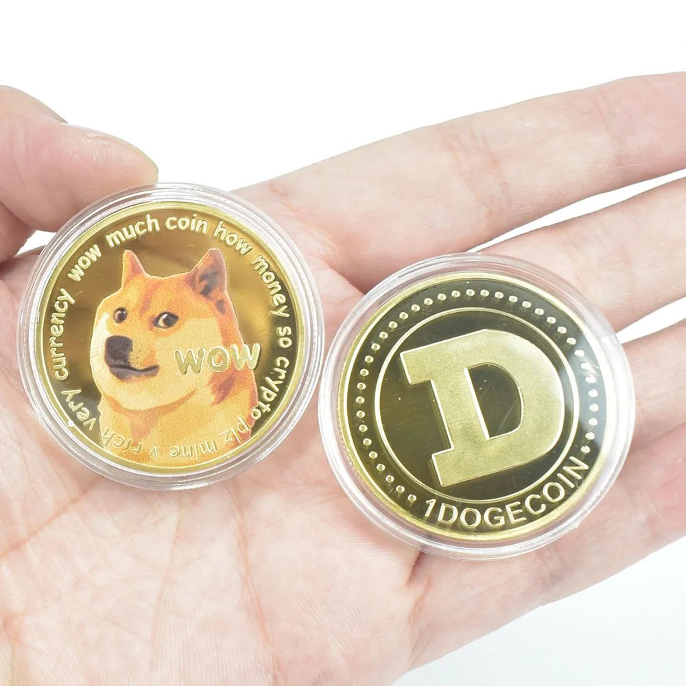 Новинка разноцветная Золотая монета Wow Dogecoin с принтом пластиковым корпусом Doge