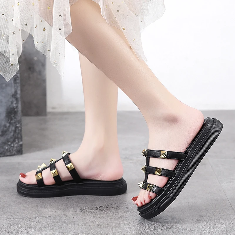 

Low Shoes Woman's Slippers Luxury Slides 2021 Flat Designer Fabric Basic Rome PU Fashion Rubber Shoes Slippers Casual Low Sliper