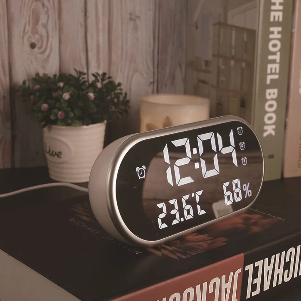 Белый Температура Дисплей светодиодный процессор с Подсветка электронные часы настольные часы зеркало цифровой будильник часы с режимом включения по таймеру настольные часы - Цвет: Белый