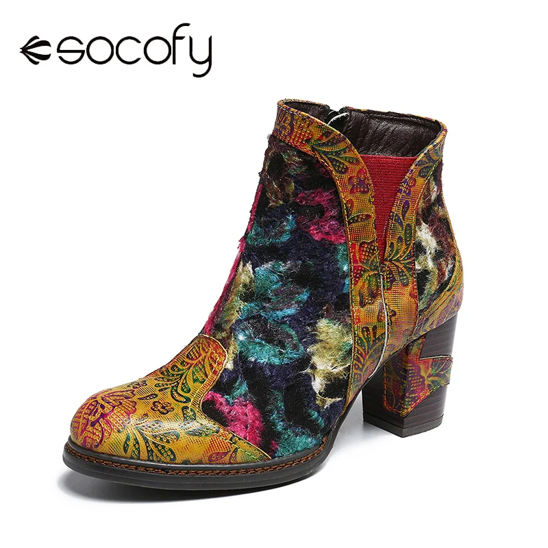 Женские ботинки SOCOFY в стиле ретро из натуральной кожи на высоком каблуке с