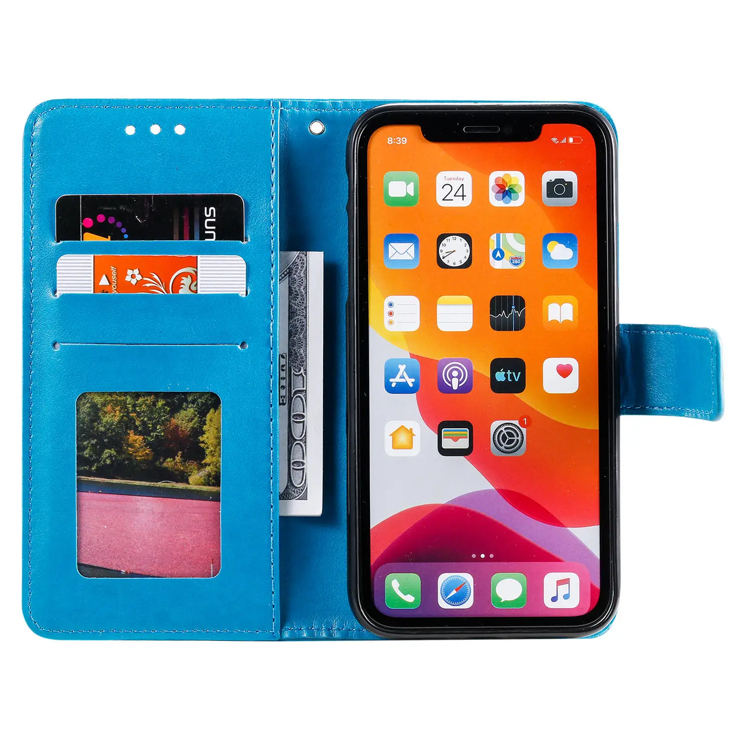 

Flip Leather Luxury Wallet Case Phone Case for iPhone 12 mini 11 Pro for Max X XS Max XR case 7 8 Plus Cherry blossoms Pattern