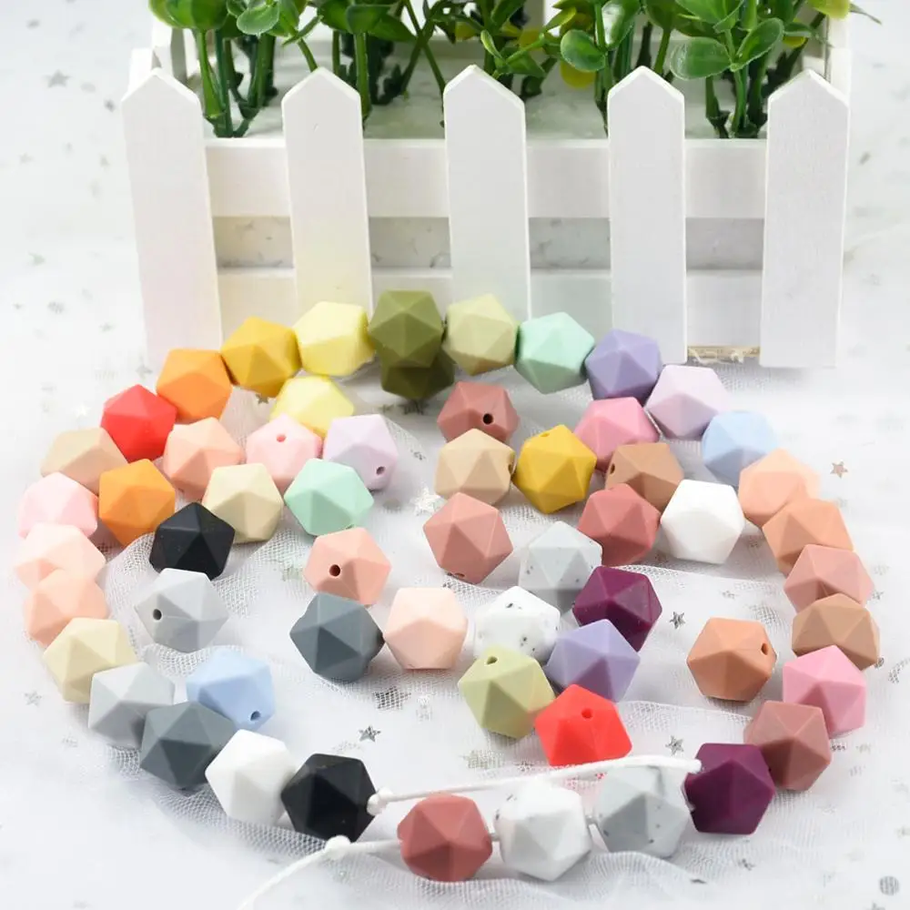 Cuentas de dentici&oacute;n de silicona para beb&eacute;s, cuentas de icosaedro moteadas de 14 MM, cadena de chupete, juguetes para beb&eacute;s sin BPA, 50 piezas-1