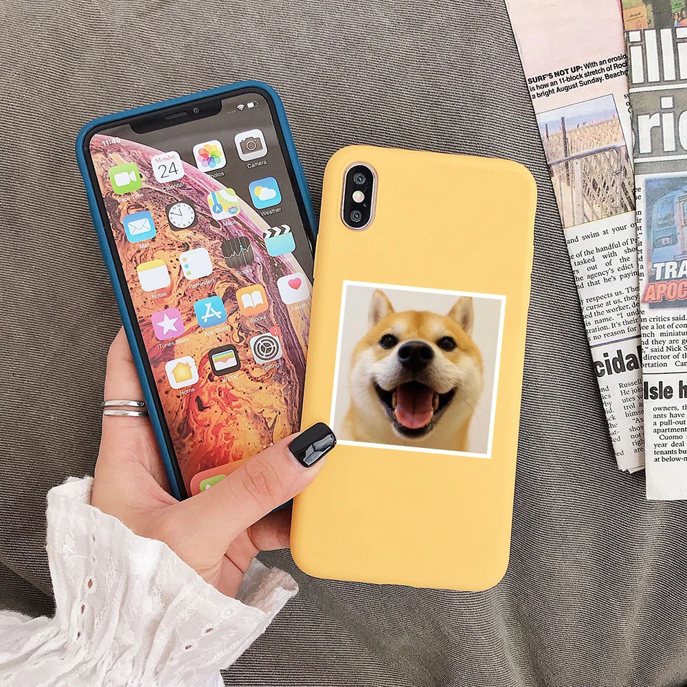 

For iPhone 11 Pro Max Case 12 Mini X Xs XR SE 2020 SE2 8 7 Plus Blue Yellow Cute Dog Women Ladies Girls Boys Men