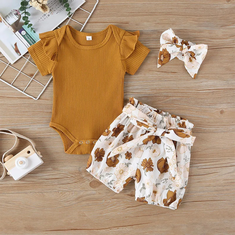 

Fashion Baby Clothes Sets 0-3 Years Cool Summer Lace Bodysuits Rompers Flowery Bowknot Pants for Infants Kids Children Toddler