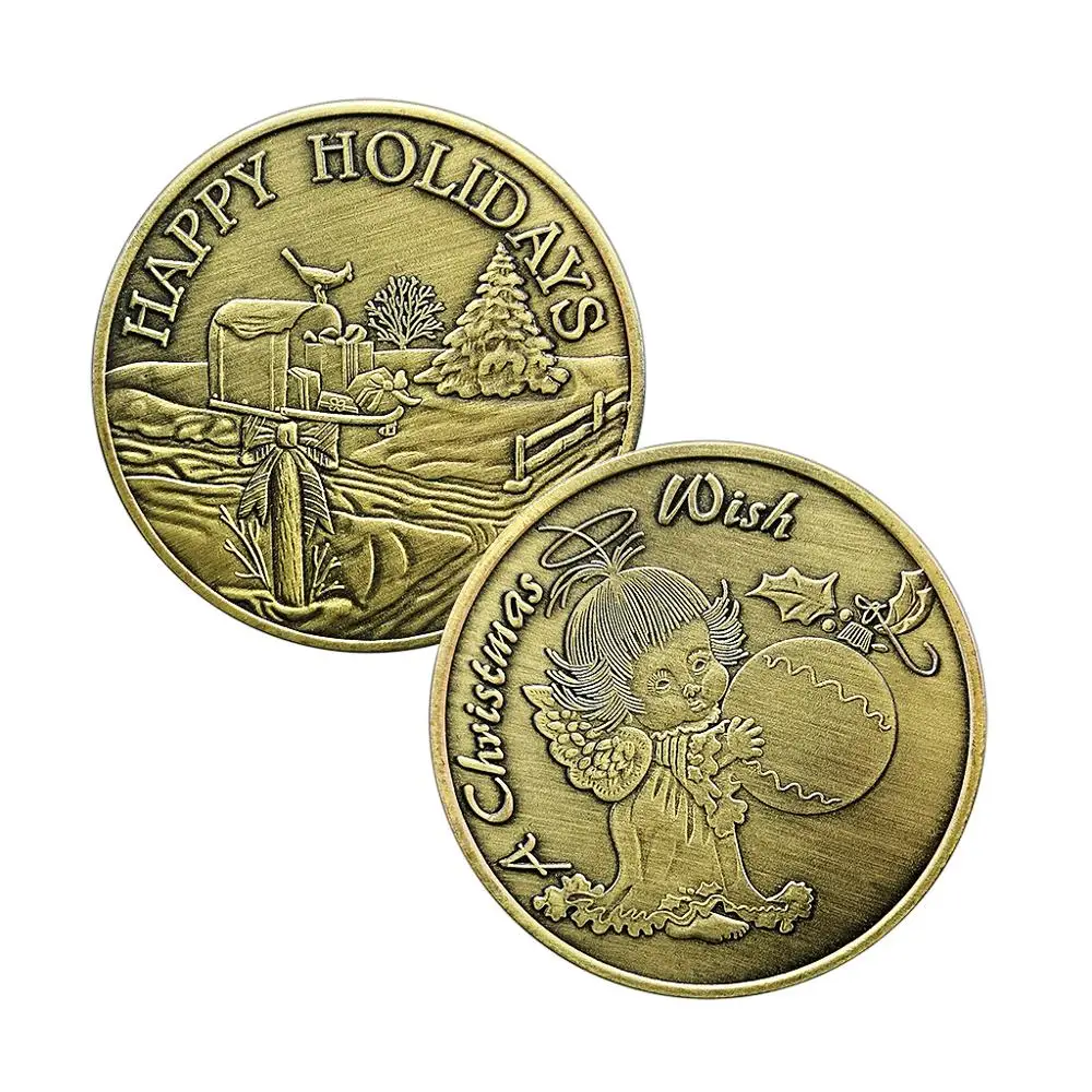 Счастливого Рождества Ангел малыш бронзовые монеты Снежная сцена