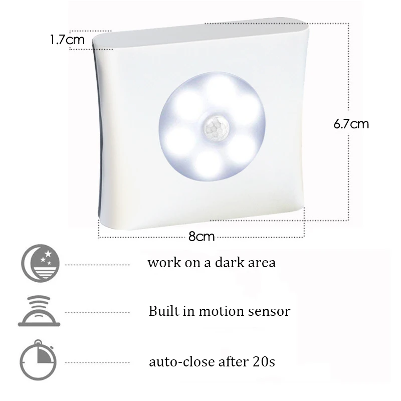 Квадратный 6LED PIR датчик движения свет светодиодный ночник для шкафа Прихожая