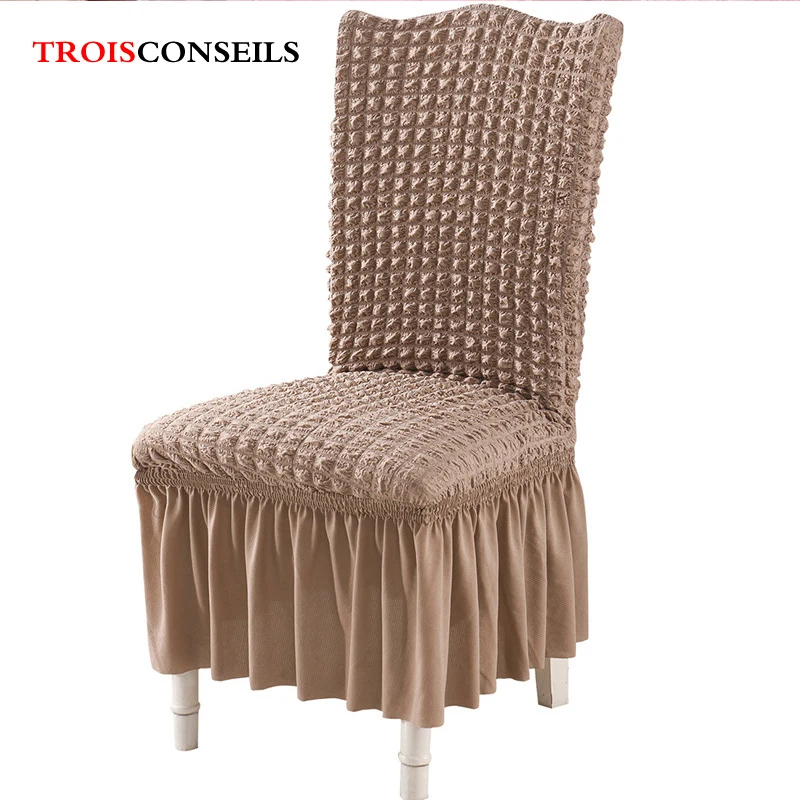 

Seersucker Chair Cover for Dining Room Banquet Chair Slipcover with Skirt Elastic Wedding Chair Seat Cover Case Home Decor